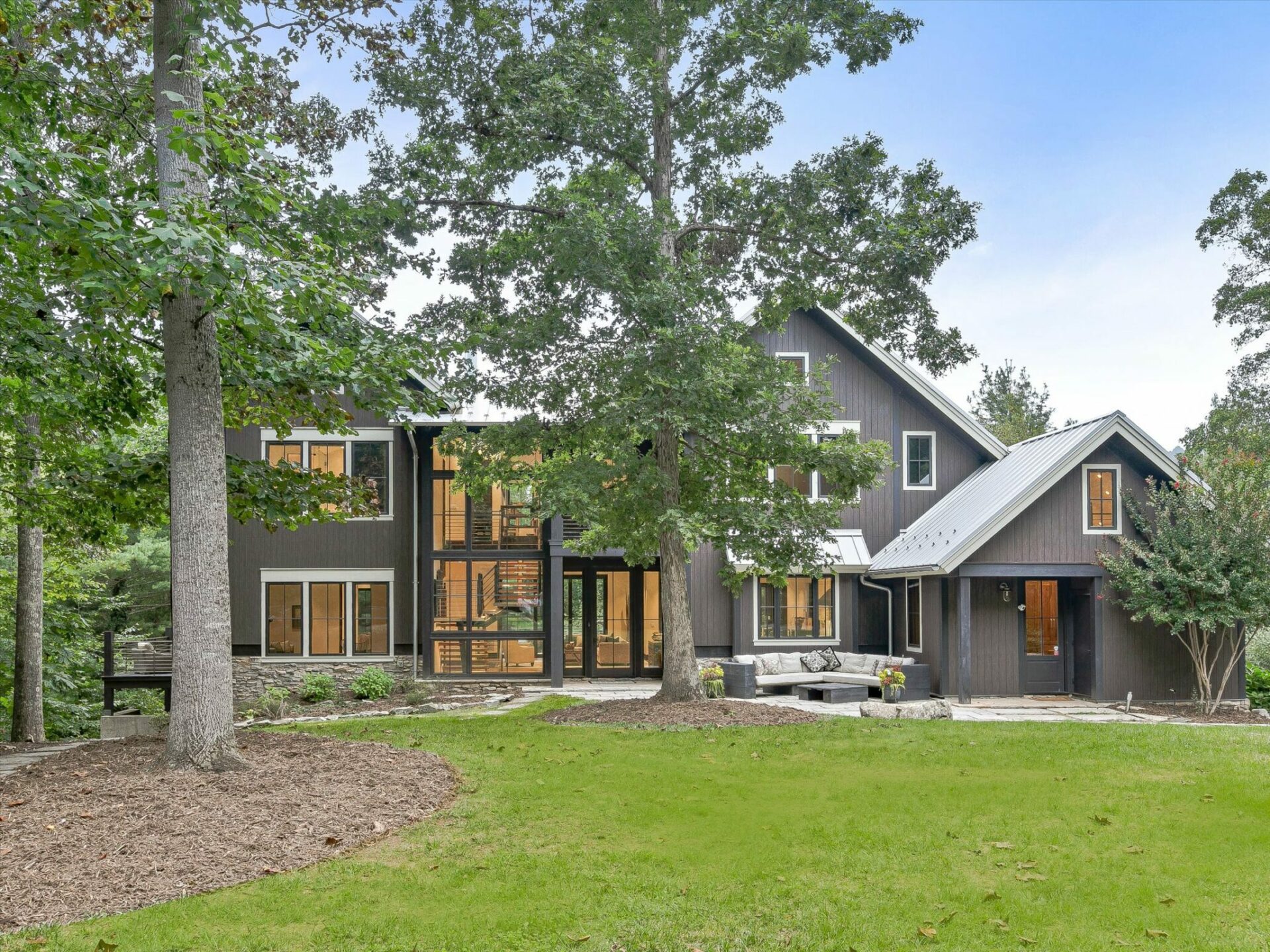 asheville modern farmhouse yard landscaping Living Stone Design+Build The Modern Farmhouse Yard Landscaping