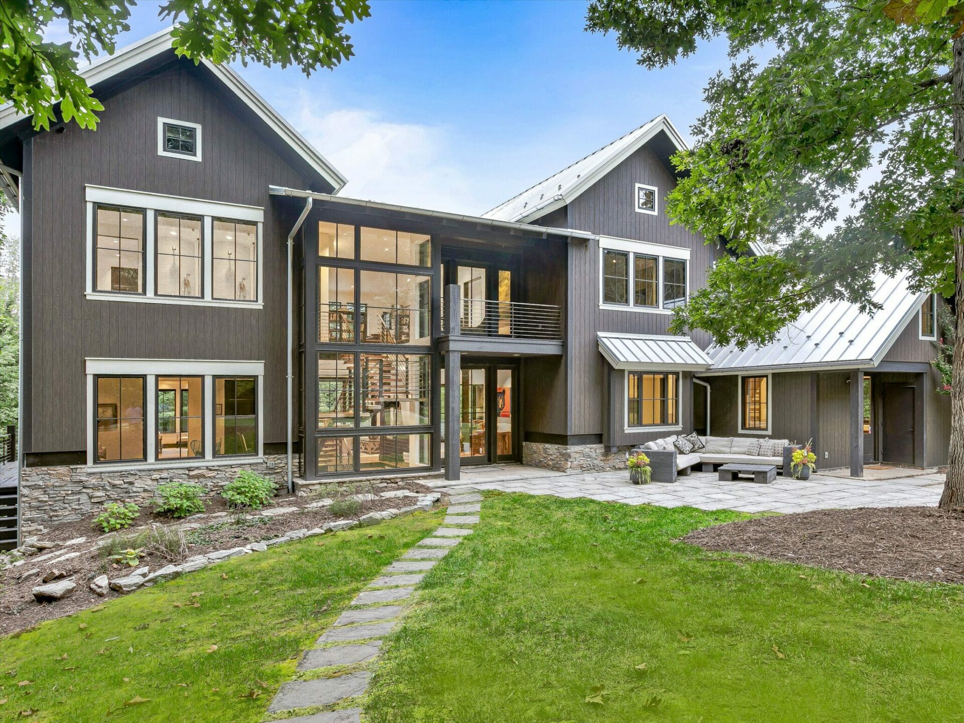 asheville modern farmhouse front walkway Living Stone Design+Build The Modern Farmhouse Front Walkway