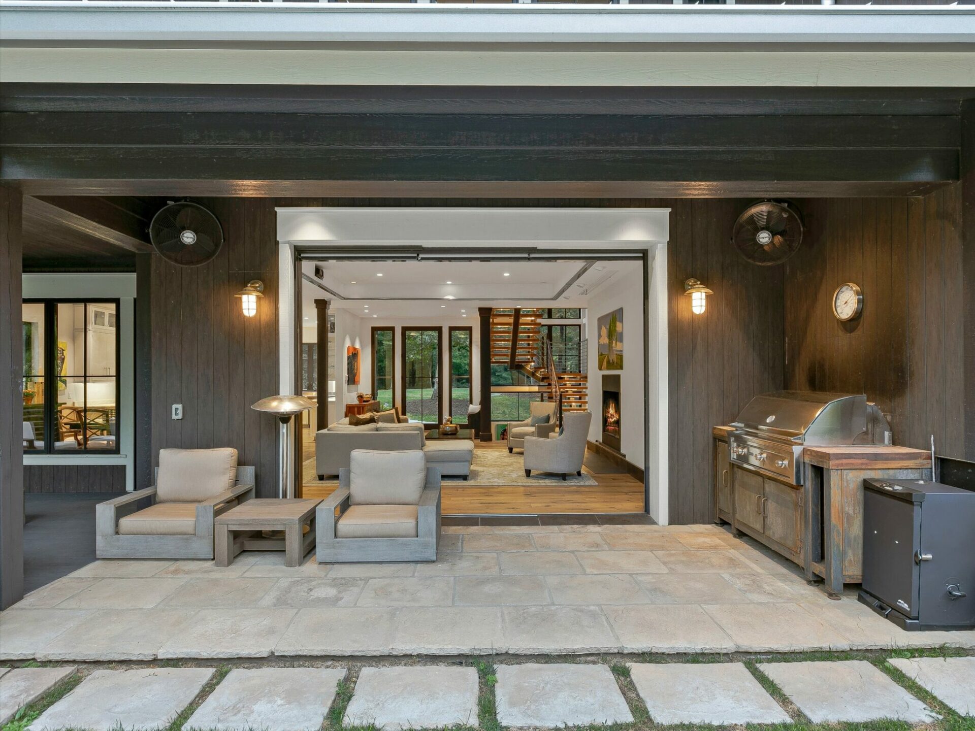 asheville modern farmhouse pocket doors Living Stone Design+Build The Modern Farmhouse Pocket Door