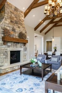 Large seating area with third fireplace