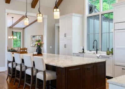 Kitchen island with view toward dining area