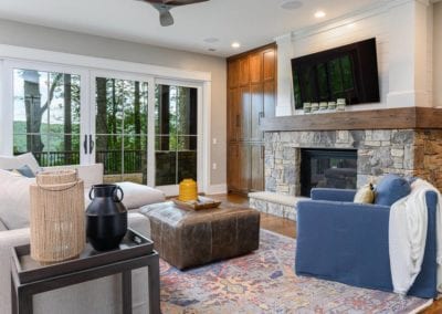 living room with french doors to deck.