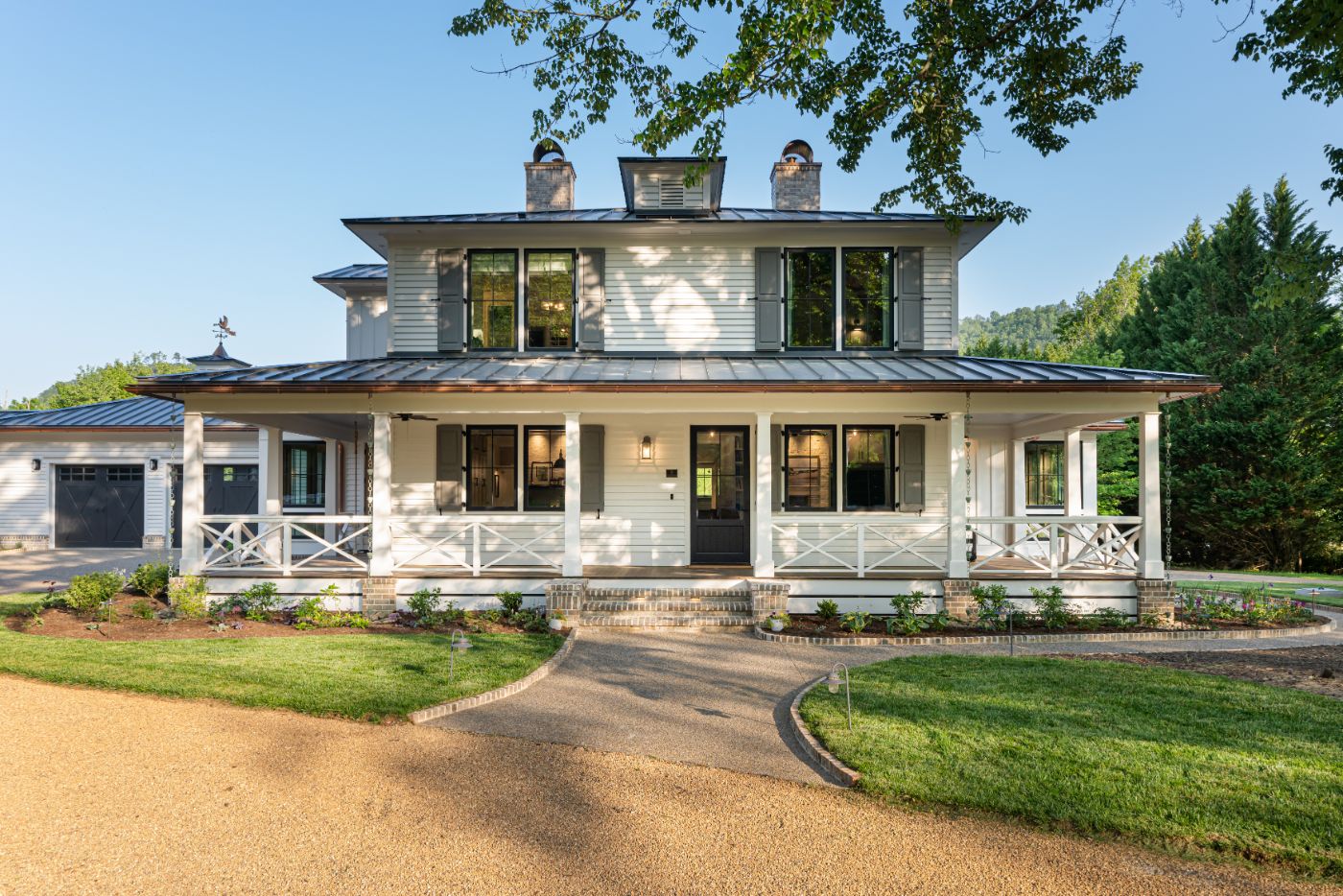 Front Porch of Remodeled White House by Luxury Home Builder near Asheville, NC parade of homes asheville ga 2023