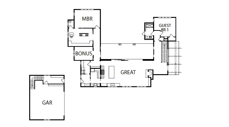 brush-creek-lower-level Floorplan of the Lower Level at Brush Creek English Modern Home, Featuring Spacious Living Areas and Bedrooms.