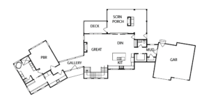 Floorplan of the main level showcasing the layout and design of our Moody Modern Mountain Home.